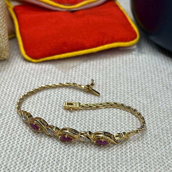 ✨ Vintage 925 Sterling Silver Gold Vermeil Ruby & CZ Tennis Bracelet - 7.25” - Picture 11 of 17